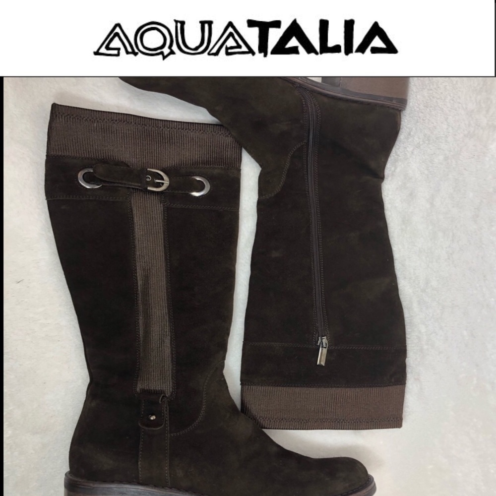 Aquatalia Weatherproof Leather Moto Boots Size 10